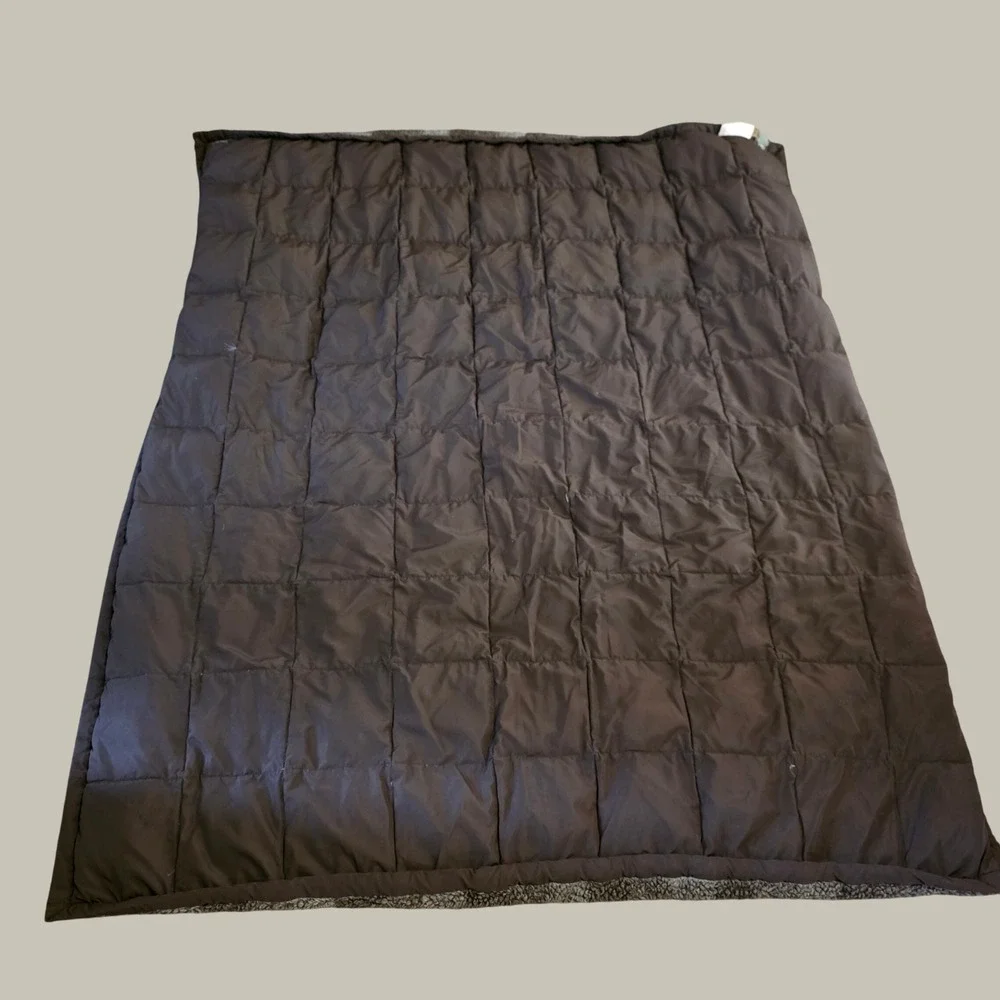 Eddie Bauer Down Throw Blanket One Size Brown Plaid Quilted Sherpa Reversible